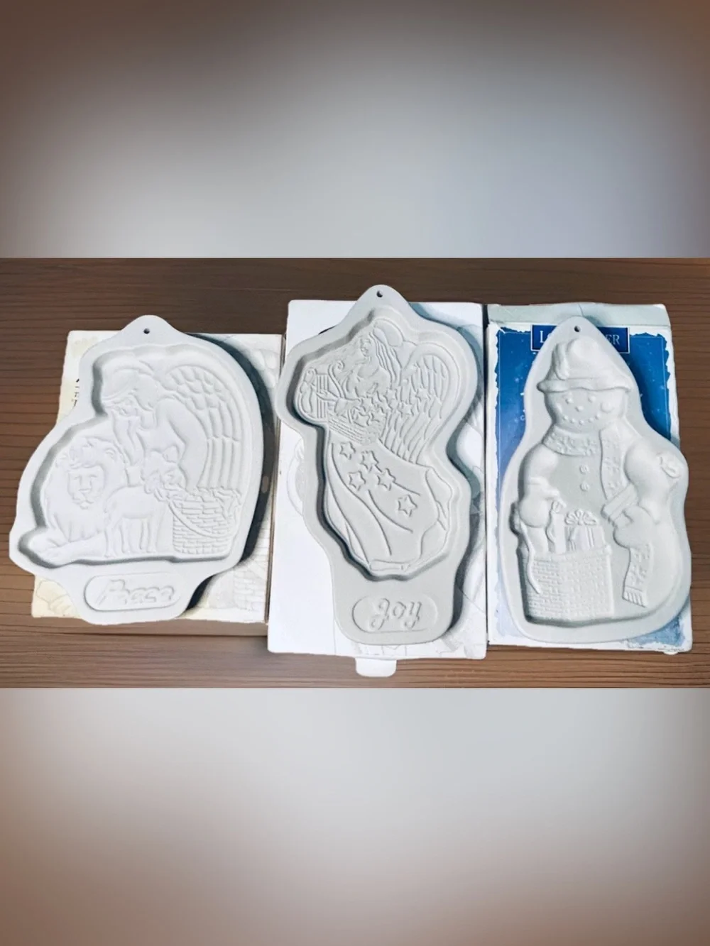 Complete Set of 3 Longaberger Peace Joy Snow Friends Cookie Molds 1993-97 Boxed
